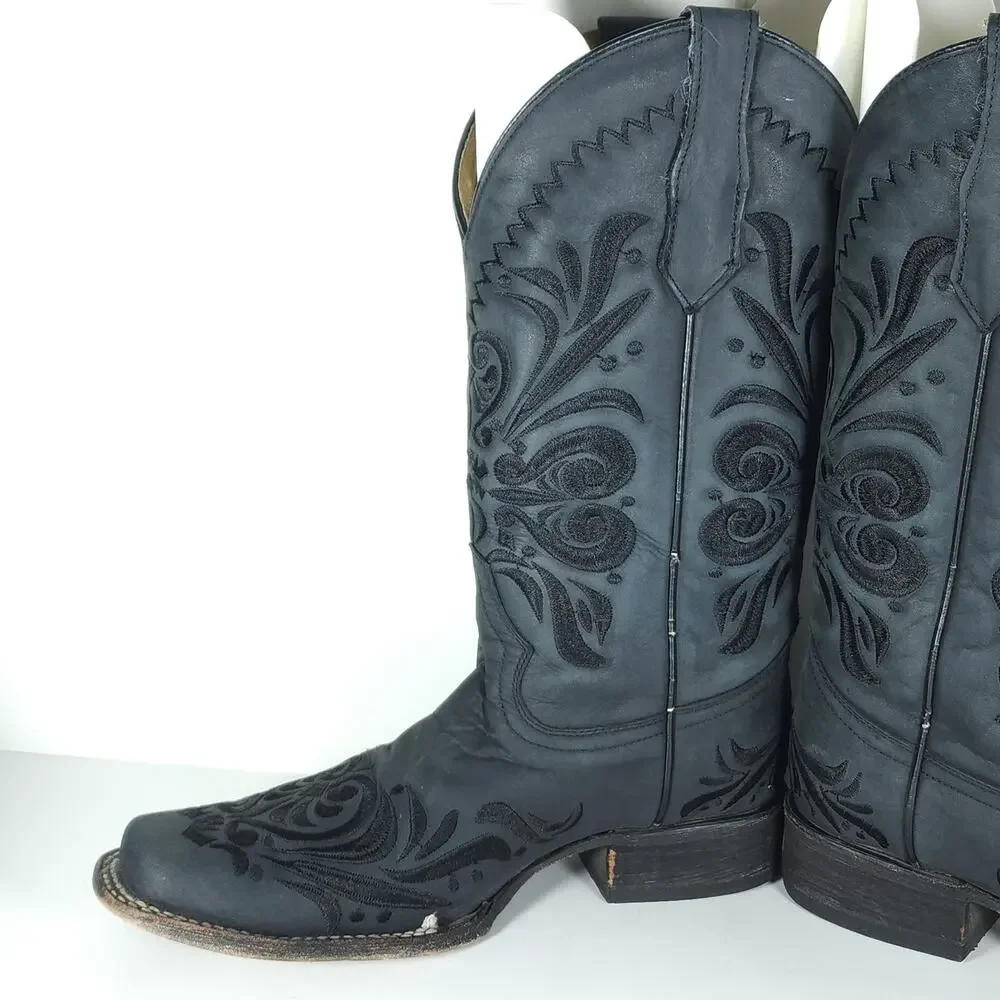 CORRAL Circle G Women’s US9M Black Distressed Leather Square Toe Western Boots